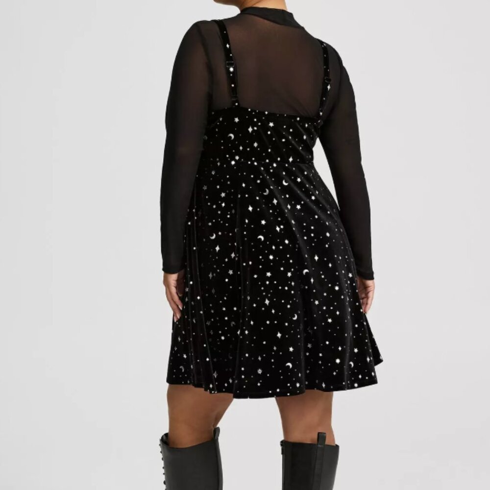 TORRID MINI STARGAZER DEEP BLACK VELVET FOIL PRINT SLEEVELESS DRESS 2 2X 18 20 - Picture 2 of 5